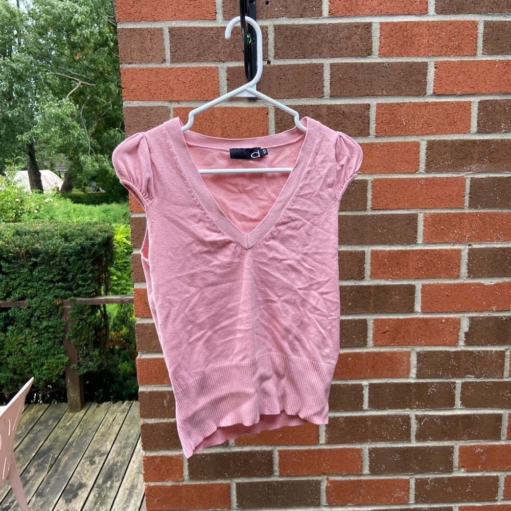 Vintage Pink V-neck top with Cap Sleeves